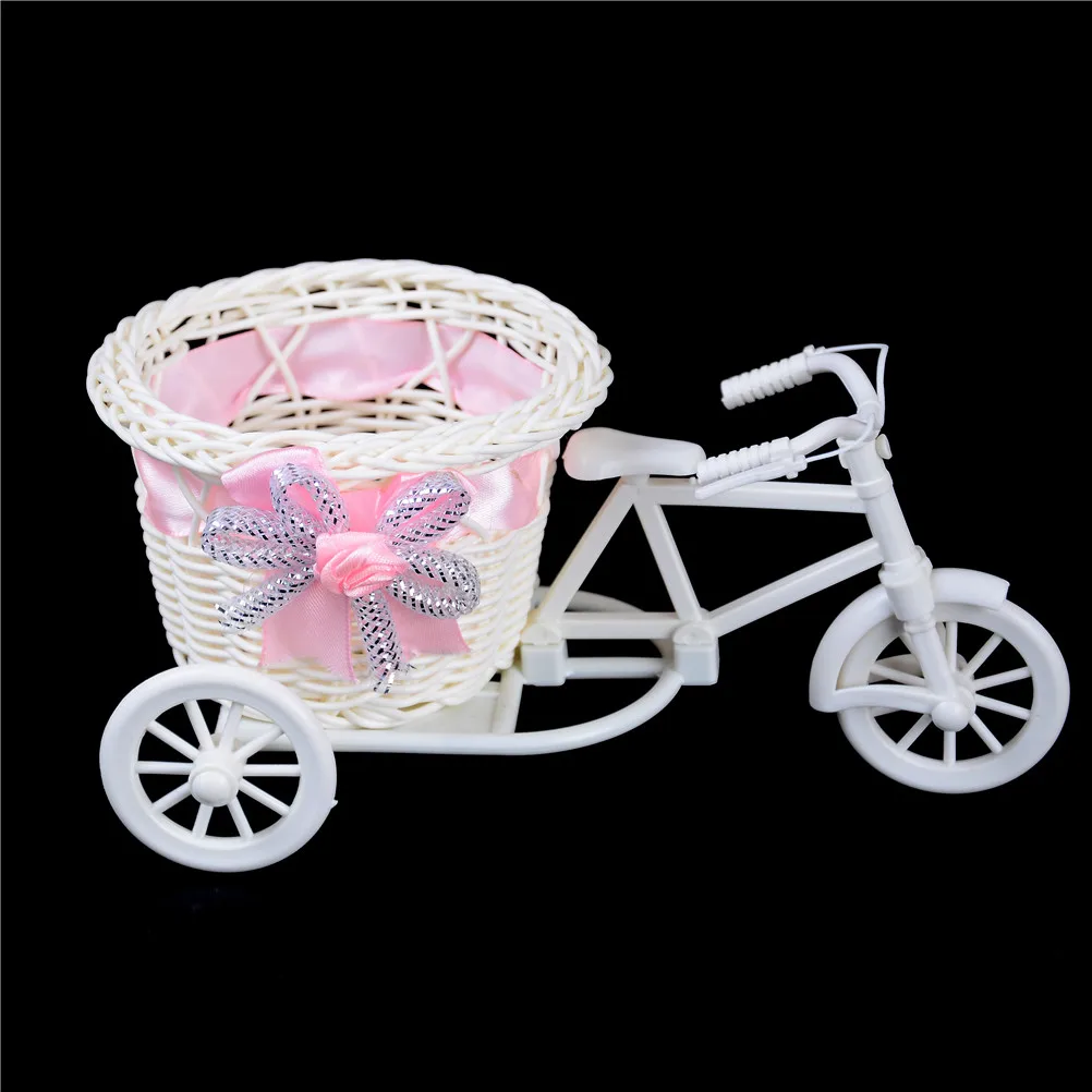 

1Pc Tricycle Bike Design Float Vase Plant Stand Holder Organizer Flower Basket Pot Rattan Bicycle Storage Basket
