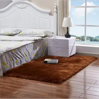 

Long plush Artificial wool carpet bed bedroom pad modern sofa soft rug living room windows fur rug customized