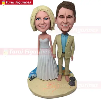 

Beach Wedding Cake Topper Figurine Custom Personalized Wedding Bobble Head Clay Figurine Based on Customers' Photo Using As Wedd