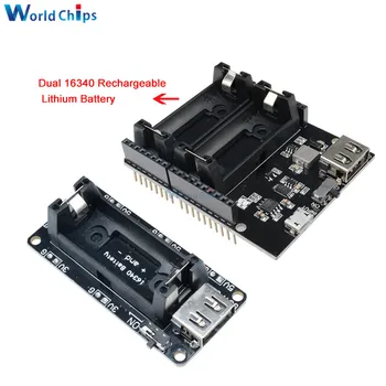 

Dual 16340 Lithium Battery Charger Shield Module ESP8266 ESP32 Power Supply Rechargeable Dual Output 3.3V 5V for Arduino UNO R3