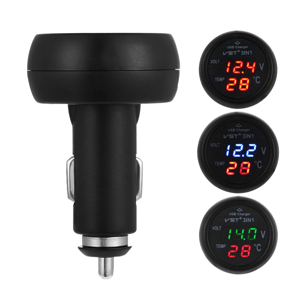 

1 Pcs Multifunction 3 in 1 LED Display Plastic Car USB Interface Charger Thermometer Voltmeter Digital Meter Cigarette lighter