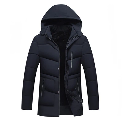 Новинка, мужская куртка, пальто, утолщенные теплые зимние куртки, повседневная мужская парка с капюшоном, верхняя одежда, хлопковая стеганая куртка, мужское зимнее пальто - Цвет: Dark blue