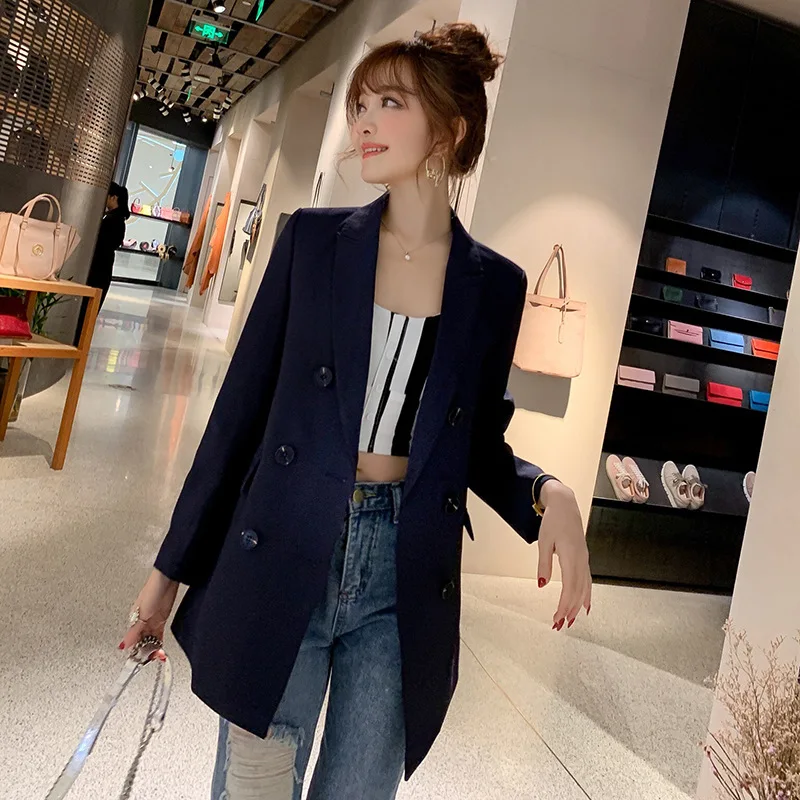 

Spring 2019 Korean Women's Long-sleeved Slim Female Suit Long Section Female Small Suit Jacket Wild Professional Casual Jacket