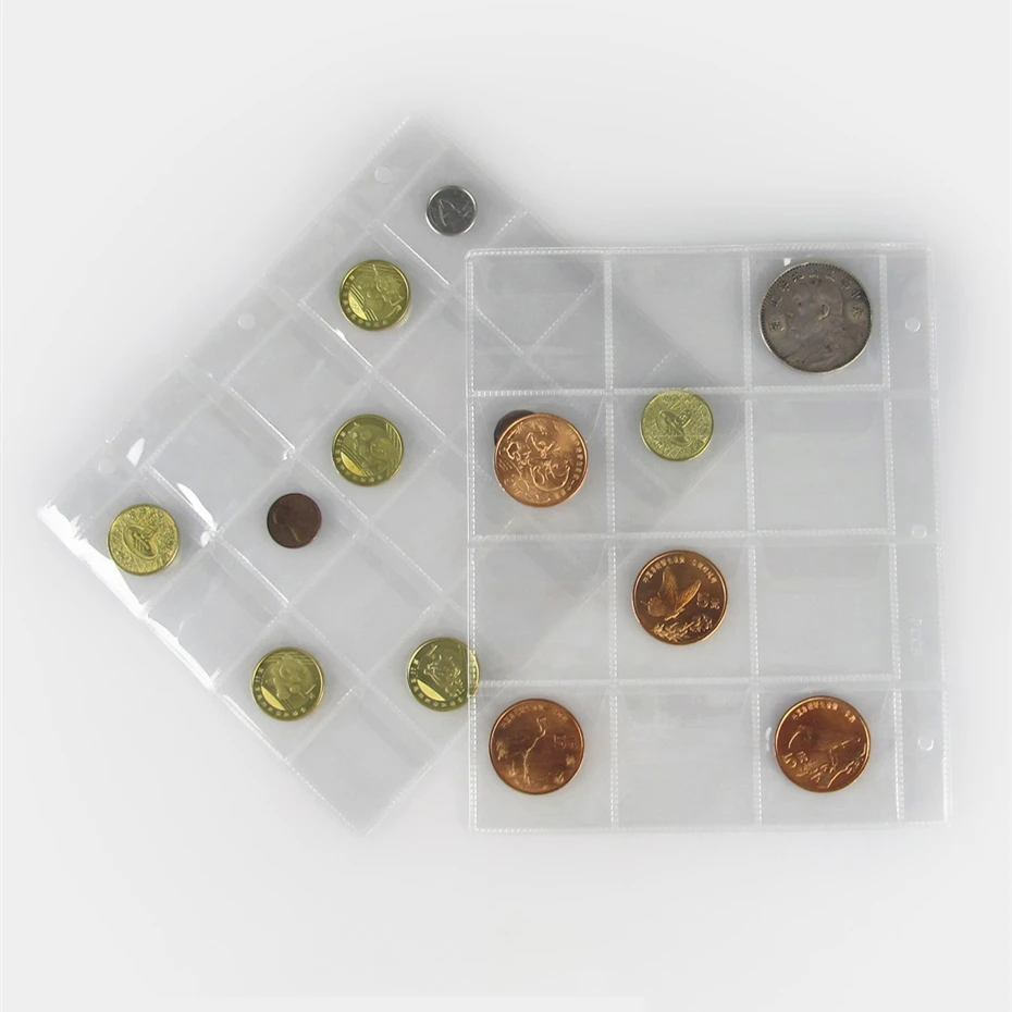 

3Hole 12/20 coin Sheets inside page general transparent PVC sheets for Paper money album loose-leaf inners of coin holders hot