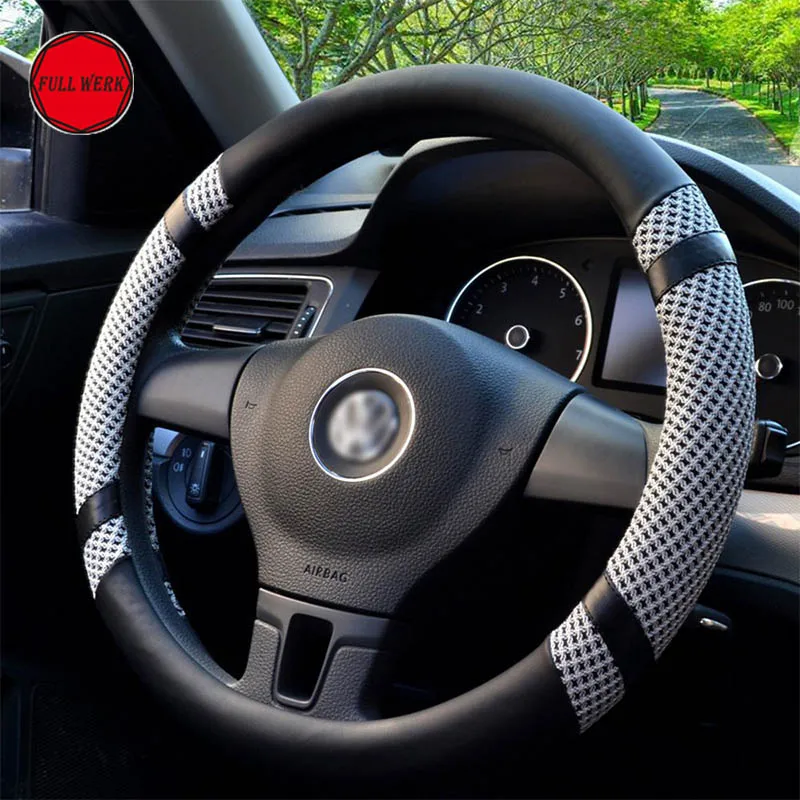 1pc Anti Slip Leather Car Steering Cover fit for 38cm 15inch Steering
