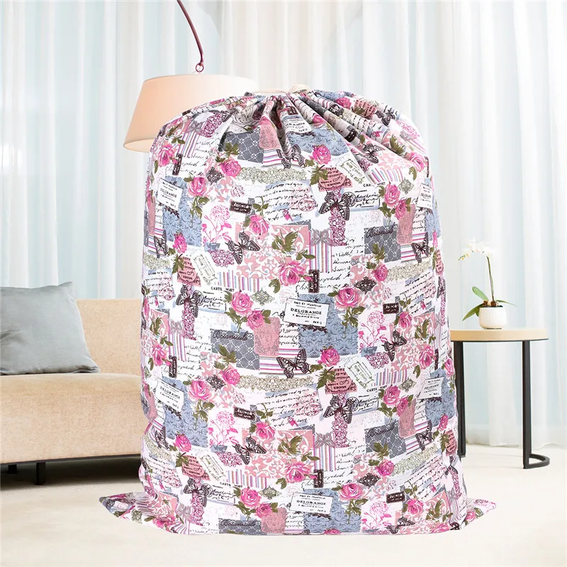 

1pc Cotton Linen Drawstring Quilt Organizer Home Storage Bag Tree Towel or Rose Flower 8214b