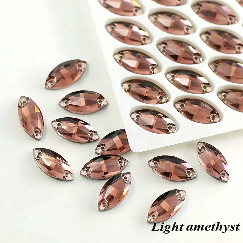 light amethyst 9x18 мм 36 шт./пакет лошадиный глаз цепочки с кристаллами с серебрянной акантовкой, 2 отверстия пришить бисера, шитье, с украшением в виде кристаллов стразы камни для украшения для одежды - Цвет: light amethyst