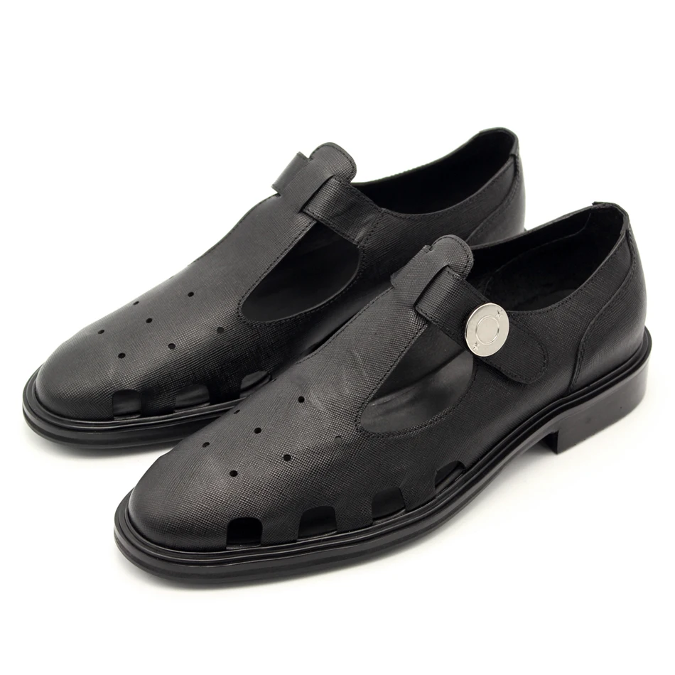 

New arrival Retro hollow T type buckled breathable oxfords Handmade embossed leather cut-outs flats drop shipping big size EU45