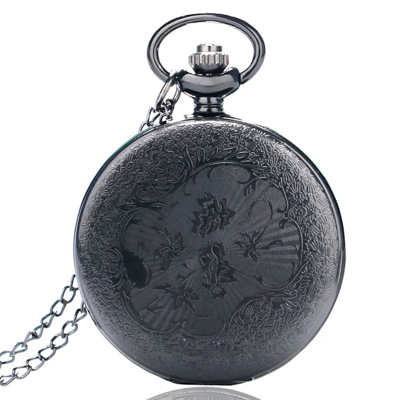 Pocket Watch Vintage Roman Numerals Quartz Watch Clock with Chain Antique Jewelry Pendant Necklace Unisex Black