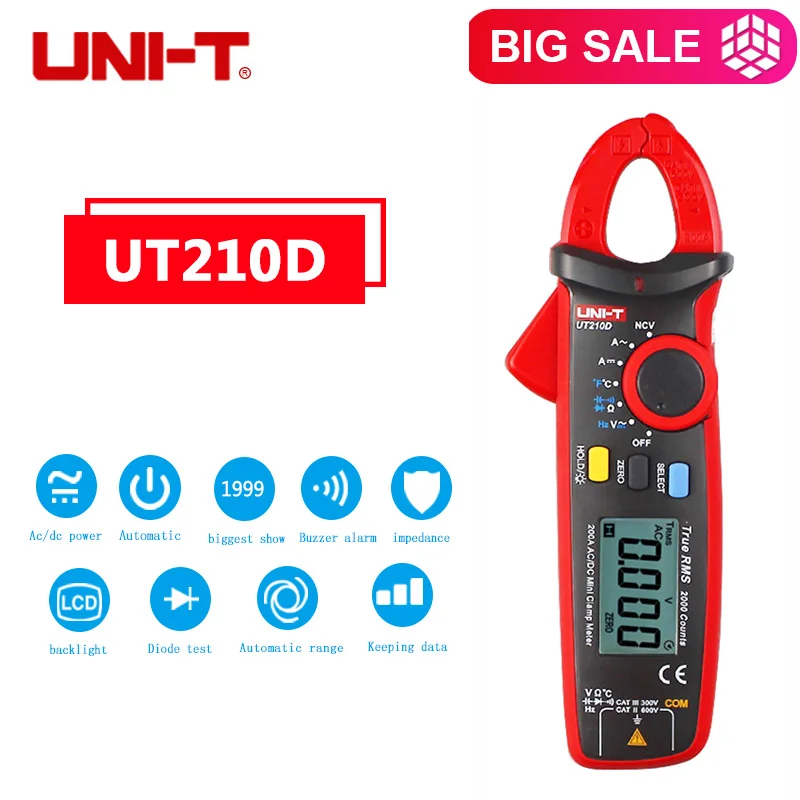 

Multimeter Auto Range Capacitance Temperature Measurement Clamp Multimeter AC/DC Current Voltage Multimeter Clamp UNI-T UT210D