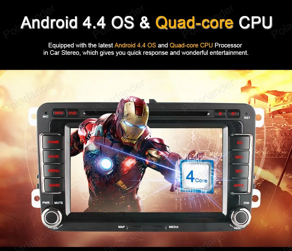 Top Android4.4 Car DVD For VW passat jetta polo golf Quad Core FM AM GPS radio support wifi 3G BT GPS DAB+ DVR TPMS DTV OBDII 10