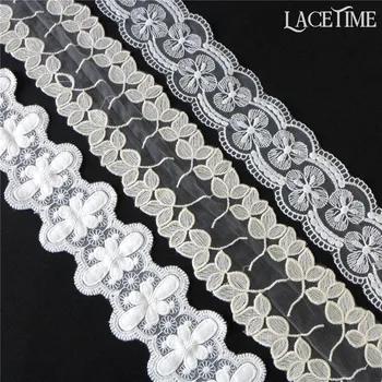 

5 Yards Embroidery Flower Cotton Mesh Lace Trim Beige Leaf Cotton Tulle Lace Fabric DIY Handmade Sewing Craft Free Ship