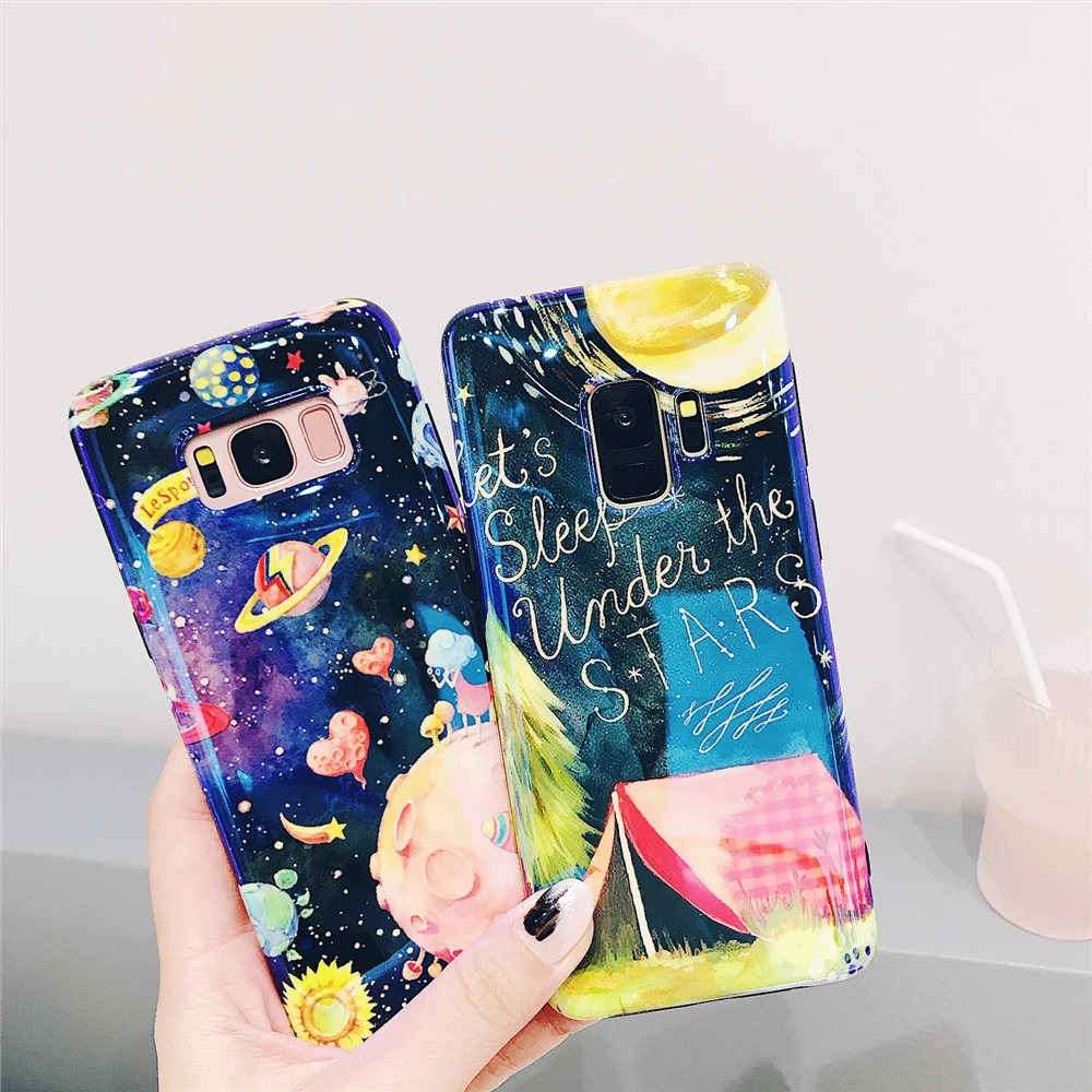 Чехлы для samsung Galaxy S8 S9 плюс планет Star девушка любовь Blue Ray чехол телефона Note8 Мягкие