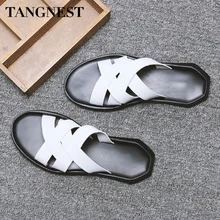Tangnest/ г. Новые мужские сандалии без шнуровки летние однотонные пляжные мужские туфли без шнуровки на плоской подошве, повседневные Модные низкие мужские шлепанцы, XML235