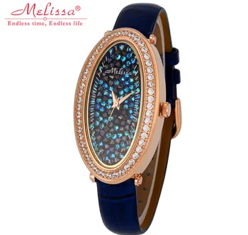 

MELISSA Vintage Oval Watch Women Luxury Full Crystals Watches Fashion Popular Starry Leather Wrist watch Quartz Montre femme