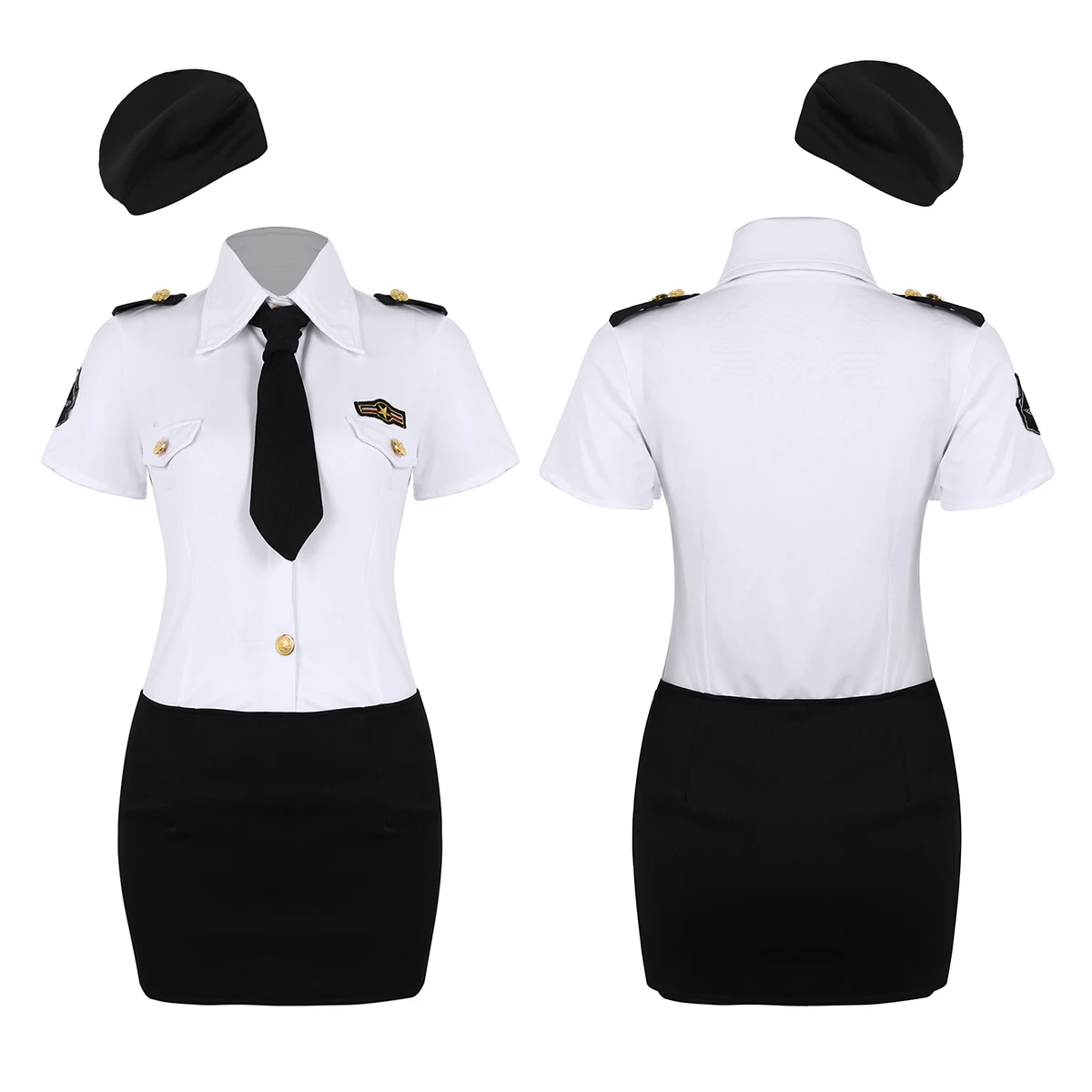 Для женщин и взрослых, полицейский, женская униформа, сексуальный полицейский, косплей костюм, белая рубашка, юбка, шляпа, галстук, ролевые костюмы - Цвет: White Black