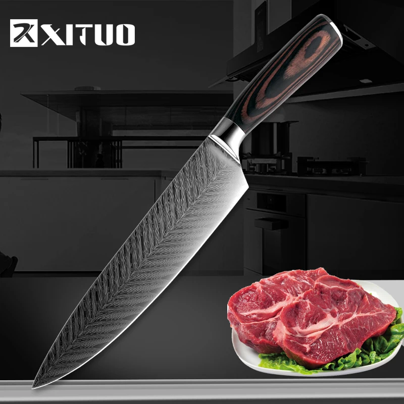 

XITUO 8" inch japanese kitchen knives Damascus surface Chef Knife wood handle Japan steel Santoku Cleaver Utility Knives tool