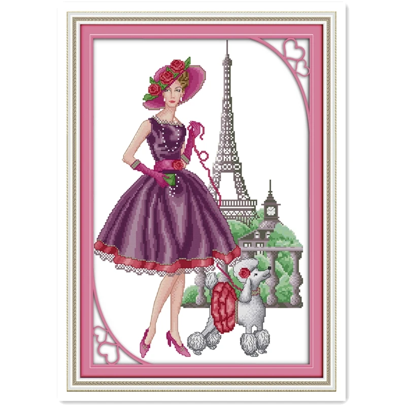 

Paris Fashion Chinese Counted Cross Stitch Patterns Kit DIY Set Home Decor Rest Room Cross Stitch Painting Embroidery Cross Set
