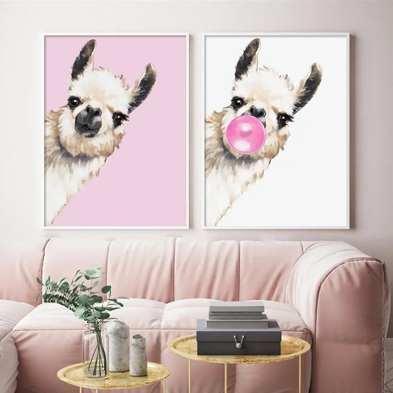 

Funny Llama Bubble Wall Art Canvas Painting Nordic Posters And Prints Watercolor Animals Wall Pictures For Living Room Baby Room