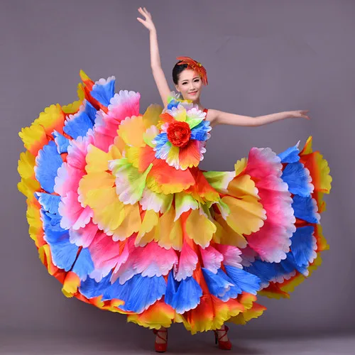 

rainbow colorful dance costume wear Spanish bull dance dress expansion skirt costume stage costumes for singers national costume