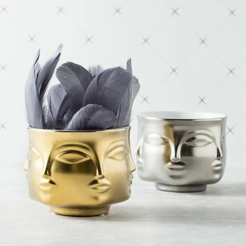 

Ceramic Face Multi-sided Flower Pot Vase Flower Ware Home Decor Golden Sliver White Black Ornaments Vases Decoration Home Table