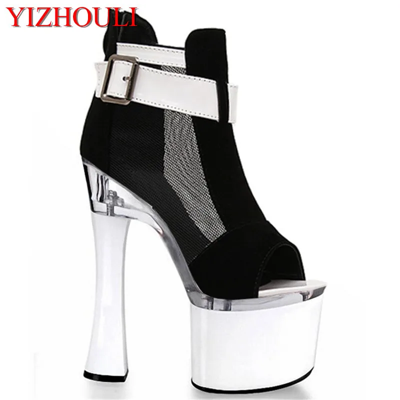 

18 m super high heels with unique buckles decorated package with floor empty sandals White fashion sexy black shoes