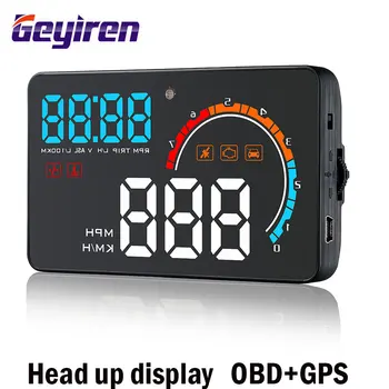 

GEYIREN Head-Up Display OBD2+GPS Dual System Universal on-board computer HUD Car Speed Windshield Projector Overspeed alaram