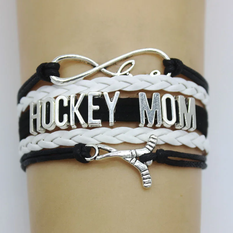 

10PC/Lot Infinity love Hockey Mom Bracelet Hockey Dallas Charm leather wrap men bracelets & bangles for Women jewelry