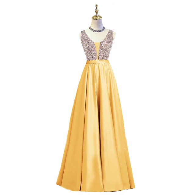 Сексуальное элегантное вечернее платье с v-образным вырезом халат De Soiree атласные вечерние платья с пайетками длинное платье дизайн vestido de festa - Цвет: Золотой
