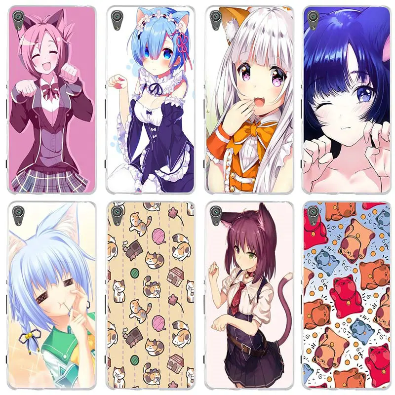 Чехол для телефона с мультяшным рисунком Kawaii Cat Girl Sony Xperia XA XZ Z Z1 Z2 Z3 Z4 Z5 Compact E3 E5 T3 M2 M4 M5 Мягкий Силиконовый