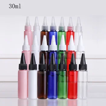 

200pcs 30ml empty round plastic bottles with pointed mouth top cap,1oz FDA DIY PET food bottles containers with screw cap