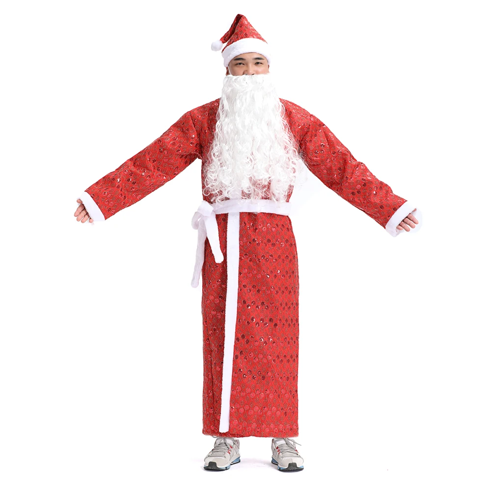 Рождественский костюм Санта-Клауса для России; маскарадный костюм Санта-Клауса; Рождественский костюм; нарядное платье для взрослых ростом 175-198 см