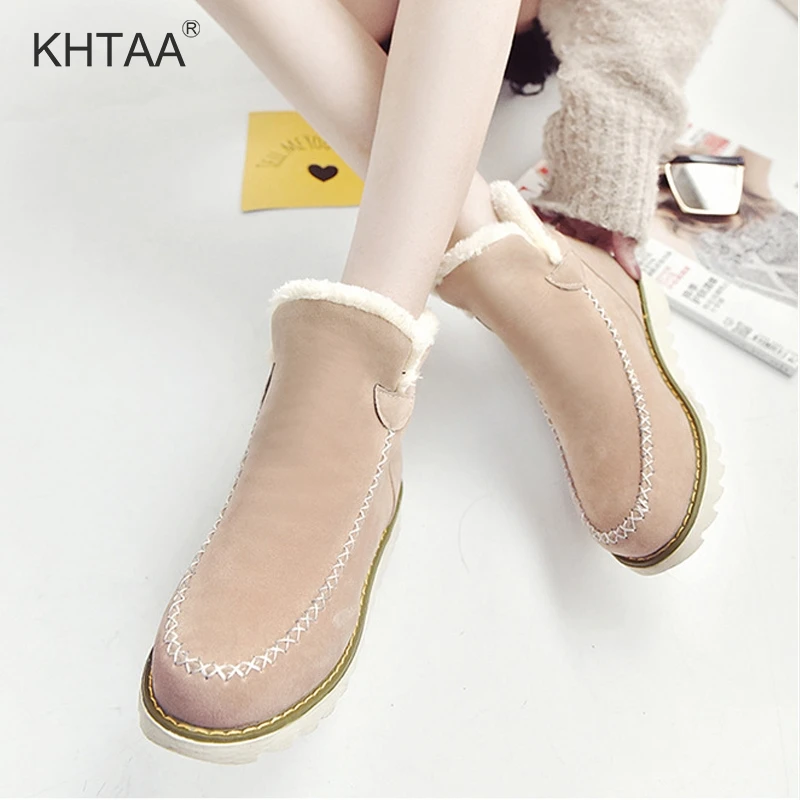 

Plus Size Women's Warm Snow Boots Winter Flat Platform Slip On Female Ankle Boot Plush Ladies Casual Flock Thick Bottom Footwear