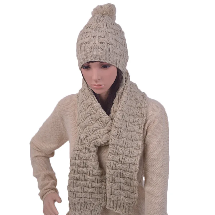 Модная женская вязаная крючком зимняя шапка шарф в комплекте Корейском стиле