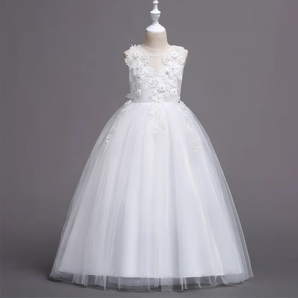 Кружевное платье с цветочным узором для девочек, детское платье принцессы для свадебной вечеринки, пышные платья, детские длинные платья, элегантное розовое платье для причастия, Vestido Menina