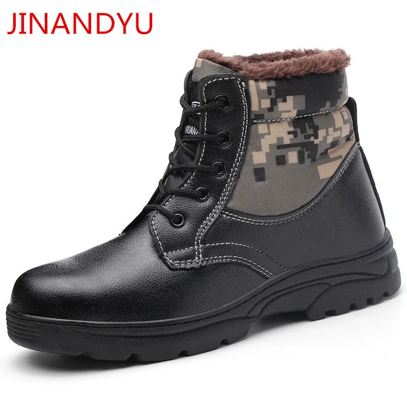 

Warm Winter Shoes Men Work Safety Shoes Steel Toe Anti-skidding Winter Safety Leather Snow Boots Men High Quality Military Boots