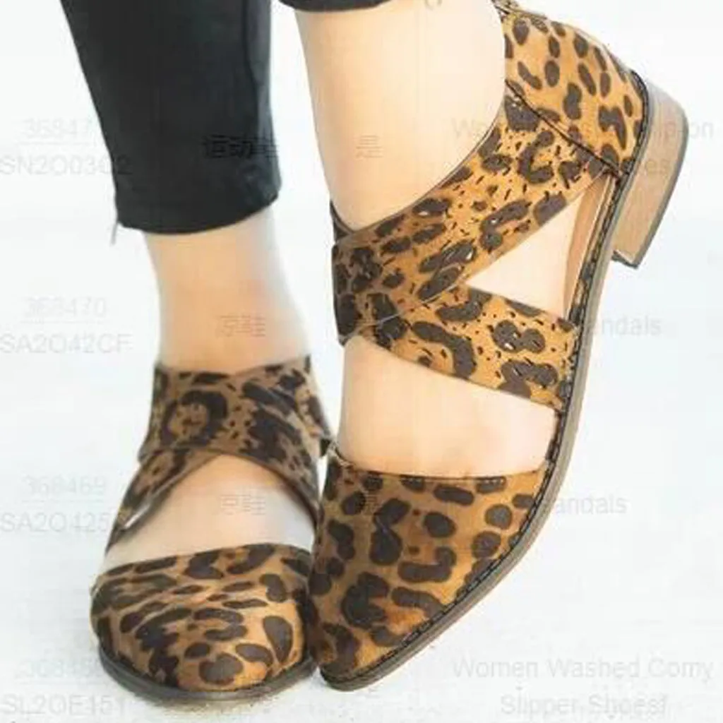 

women Leopard print Cross Strap Pointed Toe High Heels Back Zipper Summer Sandals Casual Single Shoes zapatos de tacon platafor