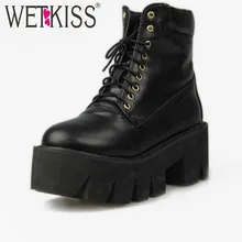 Vintage Lace Up Hiver Courtes Bottes Croix Bandage Plate-Forme Chaussures Super Lumière Semelle Chaussures Mode 2016 Med Talons Femmes Cheville bottes
