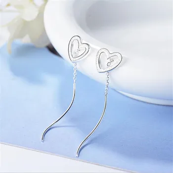 

New Fashion Exquisite Long Paragraph Hollow 925 Sterling Silver Jewelry Heart Love Wave Temperament Dangle Earrings SE610