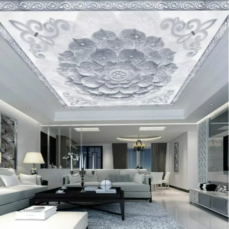 Us 11 96 48 Off Home Improvement Painting Wallpaper For Ceiling Walls 3d Silk Wallpapers European Marble Texture Three Dimensional Lotus Mural In