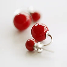 Женские серьги с красными бусинами 925 пробы серебряные ювелирные изделия модный гипоаллергенный стержень серьги для женщин подарок высокое качество