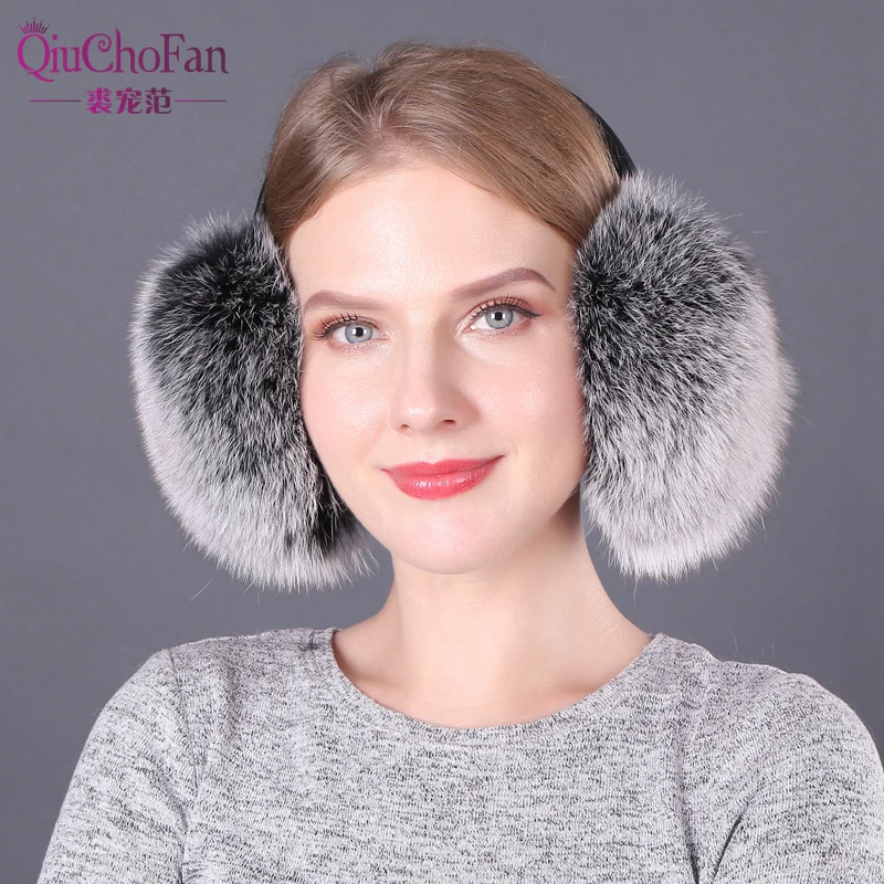 Fox Fur Earmuffs Women New Warm Natural Fur Pompom Earmuffs Lovely Earlap Genuine Fur Plush Ear Muff for Russian Winter