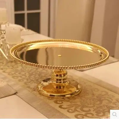 

14"gold/ Silver cake tray with beads and footing Metal fruit plate Dessert plate Party supplies Home decoration DGP057