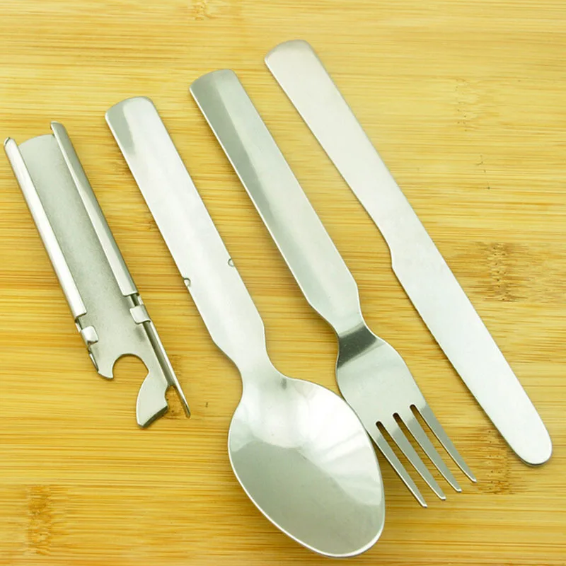 Al aire libre EDC portátil tenedor cuchara cuchillo campamento cuchillería utensilios vajilla set senderismo supervivencia Kit abrelatas Picnic accesorio