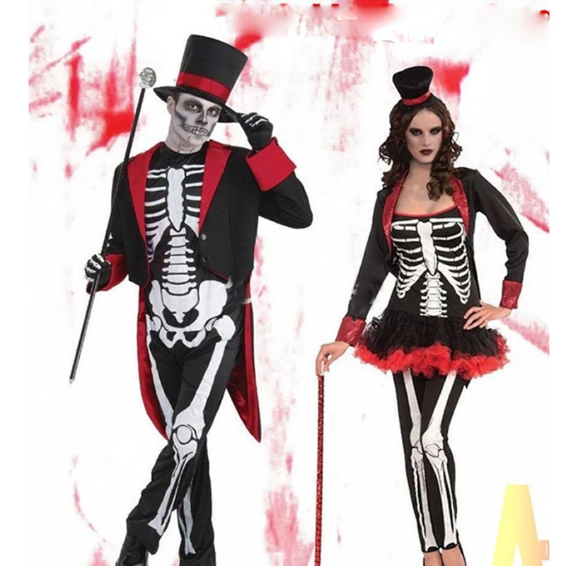 

2018 new high quality men and women ghost festival bride couple play horror skeleton clothes suit Halloween party game uniforms
