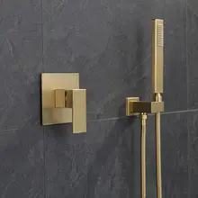 Bathroom Shower Faucet Set Total Brass In-Wall Shower Faucet Hot and Cold Bath Shower Mixer Tap Brushed Gold Bidets Faucet Bathroom Shower Faucet Set Total Brass In-Wall Shower Faucet Hot and Cold Bath Shower Mixer Tap Brushed Gold Bidets Faucet