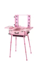 Rolling Studio Makeup Artist Cosmetic Case w/ 6x 40W Light Bulb Adjustable Leg Mirror Cosmetic Black Train Table Rolling Studio Makeup Artist Cosmetic Case w/ 6x 40W Light Bulb Adjustable Leg Mirror Cosmetic Black Train Table