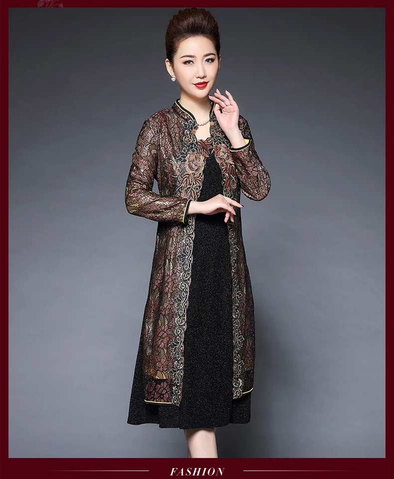 Sukienki зимнее женское платье Sukienki Vestidos для свадебной вечеринки, Цветочная одежда среднего возраста размера плюс, ретро платье из двух частей JC95
