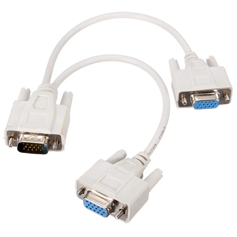 

15Pin 1 Male VGA to 2 Female VGA Y Splitter Cable Cord 2 Way VGA SVGA Monitor Dual Video Graphic LCD TFT Cable Wire White Color