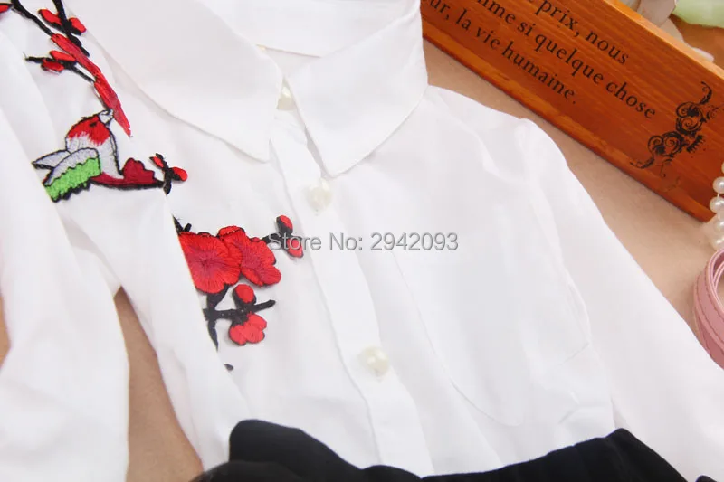 Белые блузы для Обувь для девочек детей Костюмы с длинным рукавом Цветочный Рубашки для мальчиков для студентов школьные рубашки для
